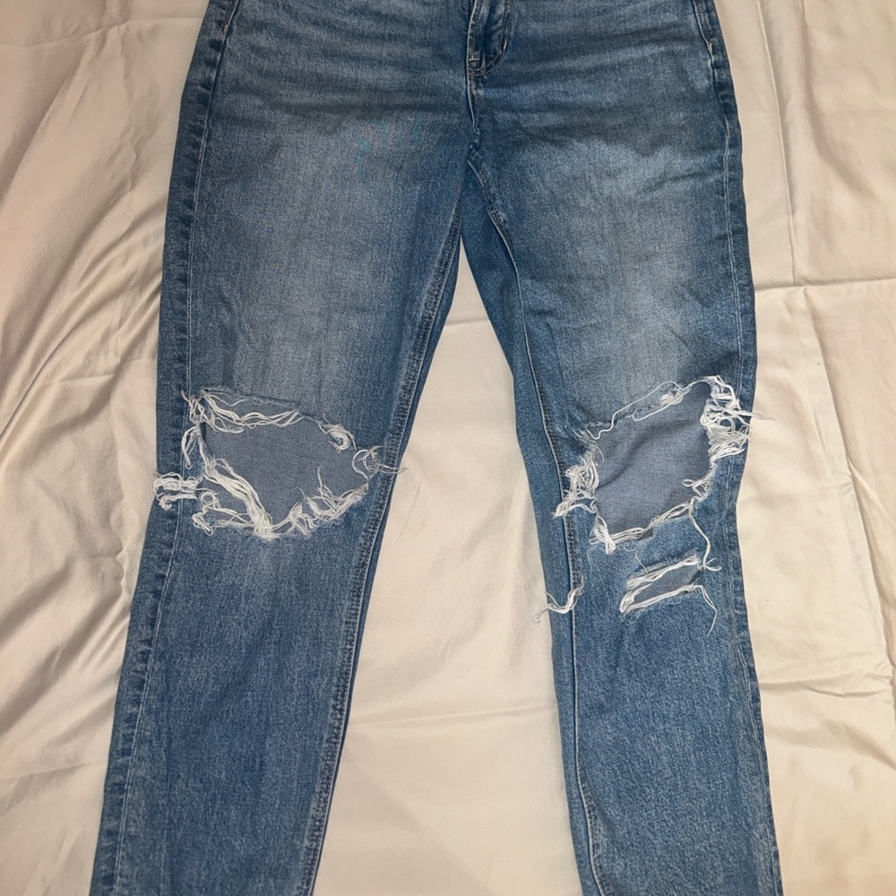 American Eagle Outfitters Light Blue Ripped strigid mom jean